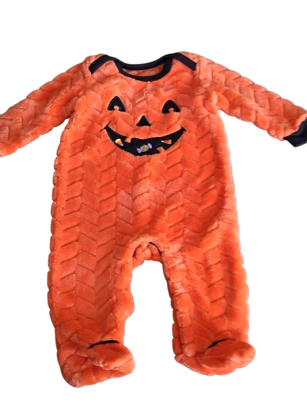 Orange Plush Pumpkin Baby Costume - Soft Halloween One-Piece